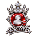 A silver crown-topped badge with a red center, a user icon, and the word INACTIVE written in metallic text.