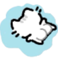 A small white creature curled into a ball on a light blue background, looking sad and distressed.