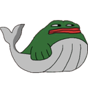 Pepe the Frog face attached to a whale body with a smug expression.