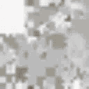 Cat face appearing in four stages from a pixelated blur to a clear, wide-eyed stare.