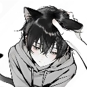 Anime boy with cat ears receiving a gentle head pat from a hand.