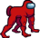 A red character with a blue visor and disproportionately long, spindly legs standing in a crouched position.