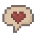 A pixel art speech bubble containing a red heart.