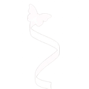 A white silhouette of a butterfly attached to a winding ribbon on a black background.