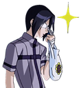 Uryu Ishida adjusting his glasses with a smug and serious expression.