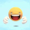 Laughing emoji with cartoon hands that transitions through four stages of increasing visual distortion and deep-fried pixela…