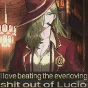 A woman in a red hat and jacket smokes a cigar with a smug expression, with text below reading I love beating the everloving…