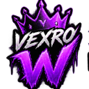Crown resting above the text VEXRO and a dripping letter W in a bold purple and white style.