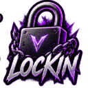 A dark padlock wrapped in chains with a glowing purple letter V and the text LOCKIN below it.