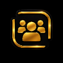 Group of three people icon rendered in metallic gold against a black background.