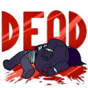 A dark-skinned humanoid character lying face-down on a bright red surface in a dramatic pose.