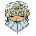 A cartoon character with white hair and a blue forehead gem crying with large, visible tears.