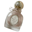 A glass perfume bottle with a gold cap and a label reading Diary of a Lady.