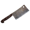 Meat cleaver with a wooden handle and a weathered metal blade.