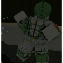 An armored blocky character in green and white armor stands in a confident, ready-for-action pose.