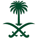 Saudi Arabia national emblem featuring a green palm tree above two crossed swords on a black background.