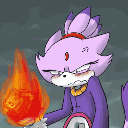 Blaze the cat character looking annoyed while holding a ball of fire.