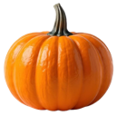 Pumpkin with a green stem sits centered against a transparent background.