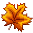 Leaf in a pixel art style with vibrant orange and yellow colors.