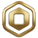 A metallic gold hexagon emblem with a dark center and a blue glow.