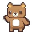 A brown pixelated bear character shown from multiple angles, waving its paw in a friendly gesture.
