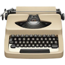 Typewriter with black keys and a beige frame.
