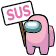 A pink space-suited character holds a sign that says SUS in pink letters.