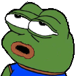 Pepe the frog looking upward with a bored and unimpressed facial expression.