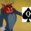 Cartoon cat with a bright red face looking extremely angry while holding a playing card symbol.