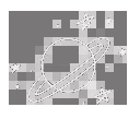Three identical pixel art planets with rings and stars floating in a row.
