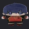 A small plush character with blue hair and an orange outfit looking unimpressed.