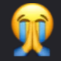 Yellow face crying blue tears with hands pressed together in a prayer gesture.