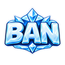 The word BAN written in a sharp, light blue, icy crystalline font.