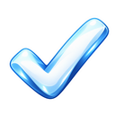 Checkmark symbol rendered in a glossy blue 3D style with bright white highlights.