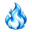 Blue flame with a white center and stylized cartoon edges.