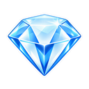 A faceted blue diamond sparkling with white highlights.