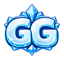 The letters GG rendered in a 3D icy blue crystalline style.