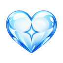 Heart shaped crystal with a bright starburst highlight glowing in blue.