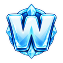 A stylized letter W with a glossy, icy blue crystal texture.