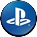 A white stylized gaming logo centered on a circular blue background.
