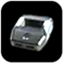A metallic, dark-colored futuristic gadget with glowing white light accents.