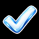 Checkmark symbol rendered in a glossy, 3D blue style.