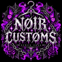 Noir Customs logo with a hanger and chains surrounded by a glowing purple aura.