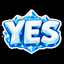 The word YES repeated four times in a stylized, blue, crystalline ice font.
