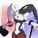 A stylized jester character with a mischievous expression and purple and black attire.