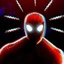 A dark red superhero silhouette with glowing white eyes and radiating lines indicating a sensory alert.