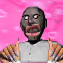 A dark, hollow-eyed horror character with large glossy pink lips and long manicured fingernails posed in front of a pink hea…