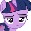 Twilight Sparkle with a skeptical, unimpressed expression and narrowed eyes.