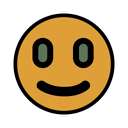 Smiley face with a yellow circular head, hollow greenish-gray eyes, and a simple black curved smile against a black backgrou…