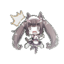 A chibi maid character with wide, shocked eyes and a frantic expression.